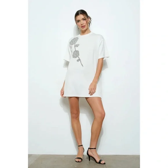 Ina White Mini Dress Crew Neck Short Sleeve - Picture 1 of 3
